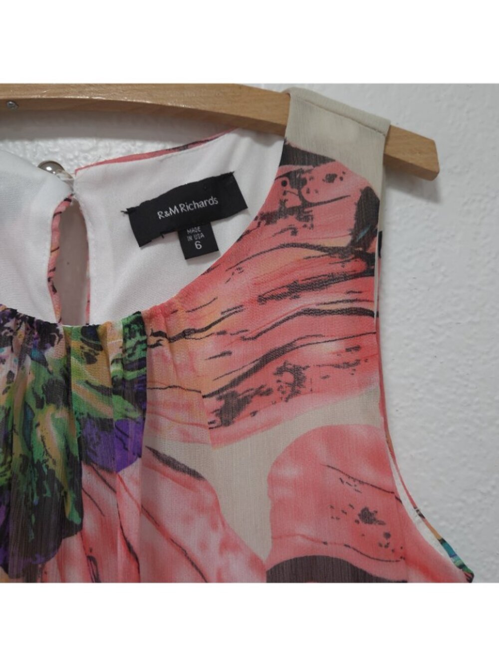 R&M Richards Women Beige Colorful Floral Maxi Elastic Waistband Dress Size 6 - Picture 6 of 15
